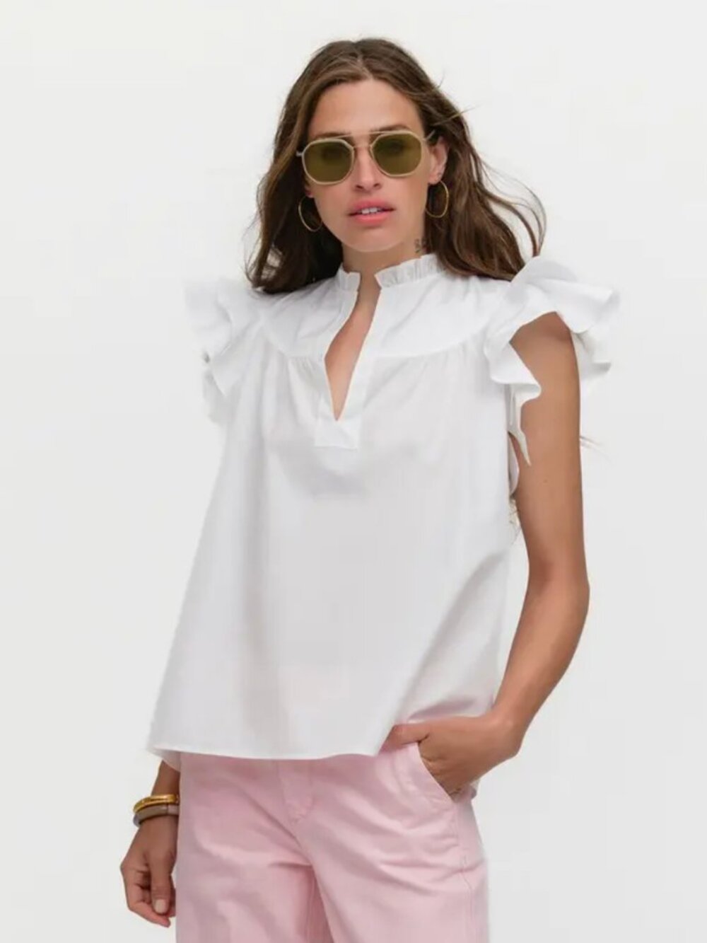 Sarah Alexandra Flutter Sleeve White Top